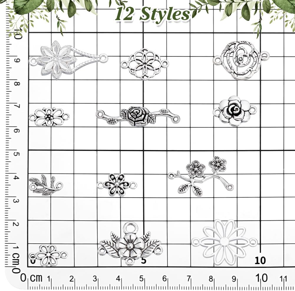 PH PandaHall 96pcs 12 Styles Flower Charms, Flower Connectors Links Pendant Metal Filigree Charms Jewelry Connector for Dangle Earrings Bracelets Necklaces Crafts Making, Antique Silver - Image 5