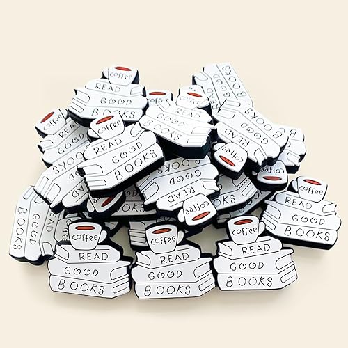 Miniatura 2 de 10 cuentas de silicona con forma de libro de taza de café, cuentas de libro de taza de café blancas, cuentas espaciadoras sueltas de silicona para