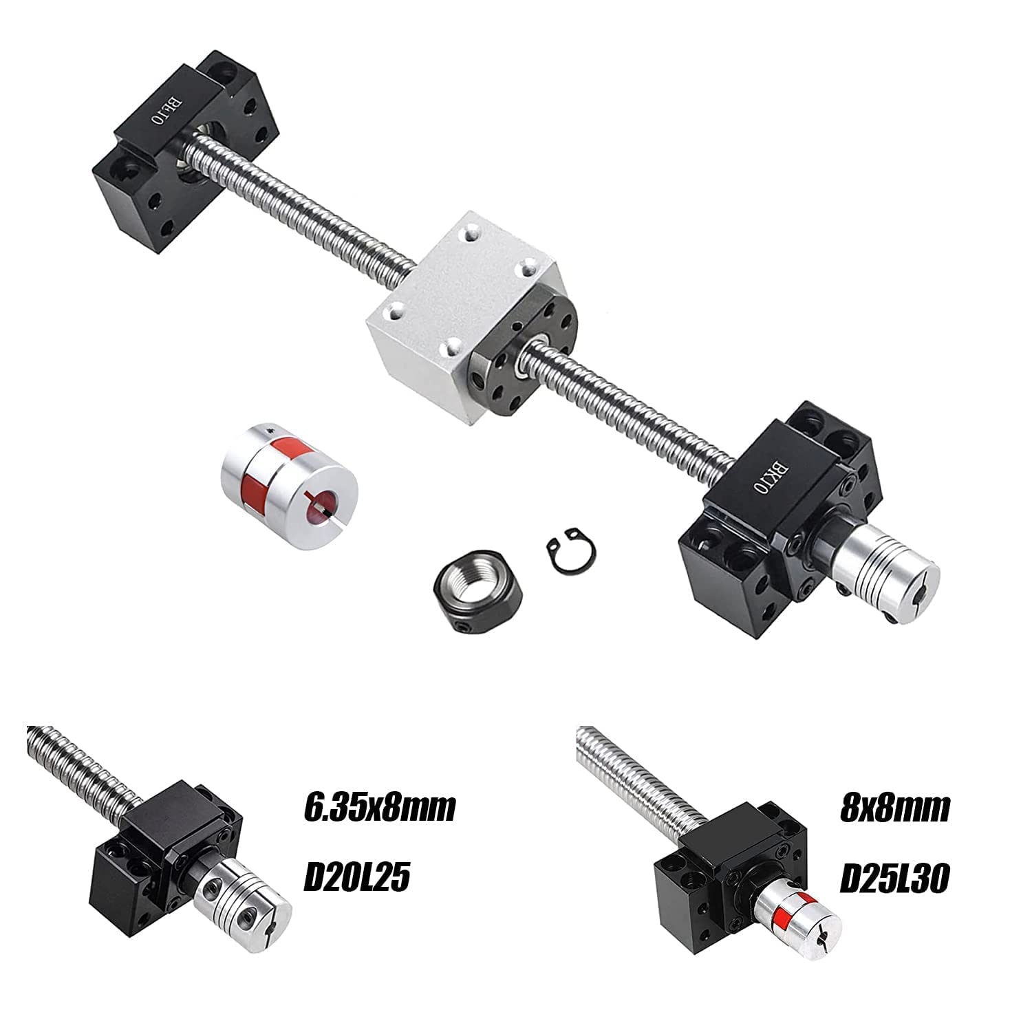 CNCMANS 20mm Linearführung und 16mm Kugelumlaufspindel Satz, SBR20-300mm Linearschiene mit SBR20UU Lagerblock + SFU1204-250mm Kugelumlaufspindel mit 2 Kupplung, BK10/BF10, DSGH12H Muttergehäuse