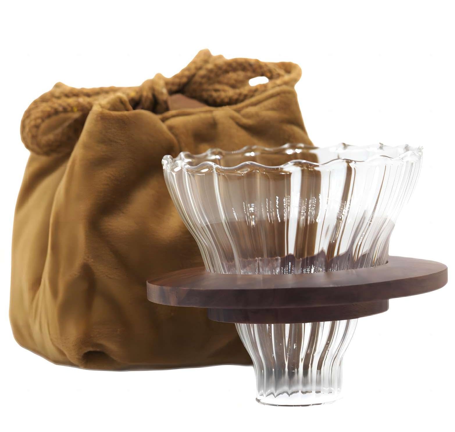 Glass Pour Over Coffee Dripper with Wood Stand and Storage Bag Travel Portable Coffee Maker Reusable Coffee Filter for Camping and Hiking,1-2 Cups