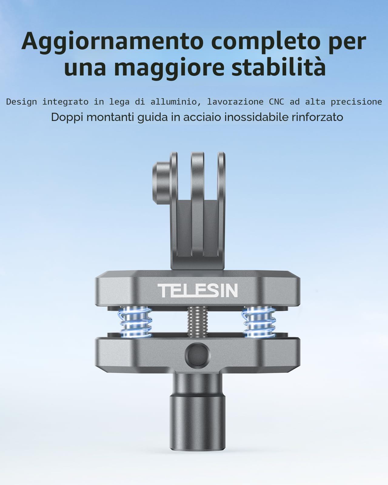 TELESIN Supporto in alluminio per parabrezza moto con morsetto clip, compatibile con Hero 13 12 11 10 9 Insta360 X5 X4 X3 Ace Pro DJI Osmo 360 Osmo Action 6 5 Pro 4 3 2 Accessori per moto e action cam