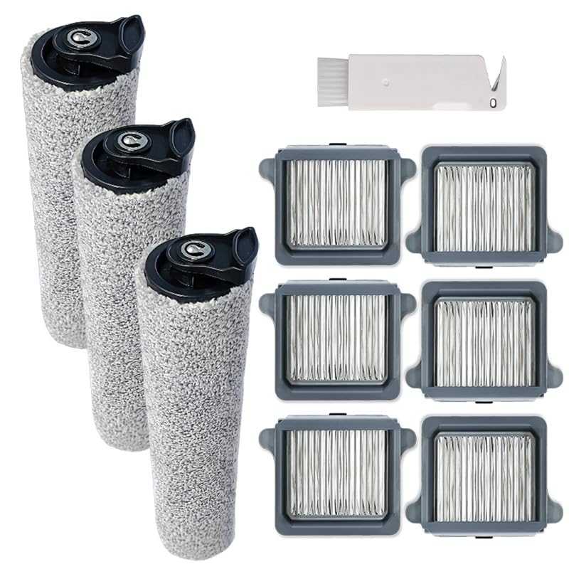 Replacement Accessories Kit Compatible With Tineco Floor One S5 Steam/iFLOOR 5 Steam Corded Wet Dry Vacuum, Include 3 Brush Rollers + 6 Filters