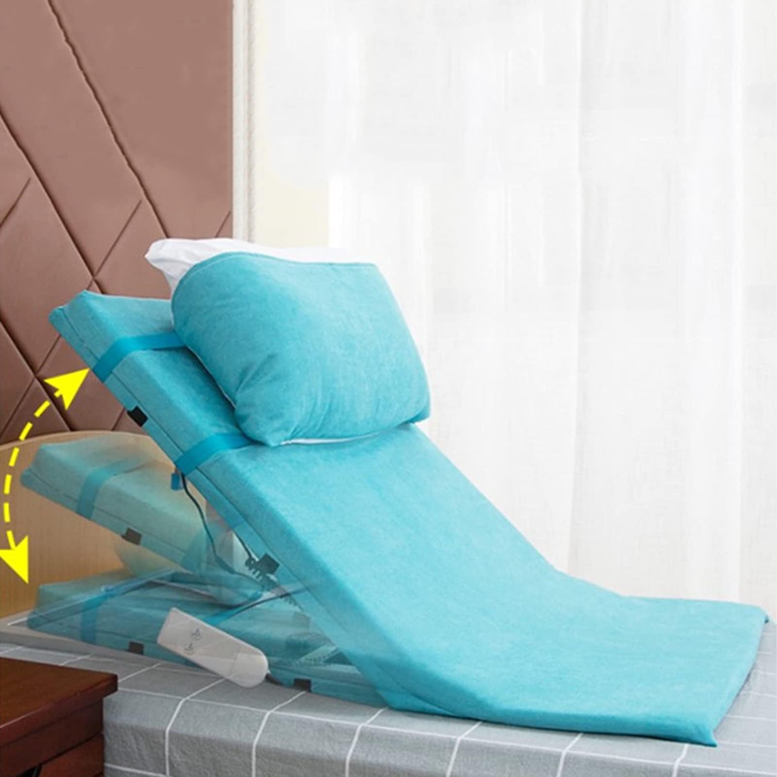Respaldo de cama de levantamiento de potencia con almohada, soporte eléctrico ajustable para la recuperación después de la cirugía, capacidad de carga de 135 kg, color azul