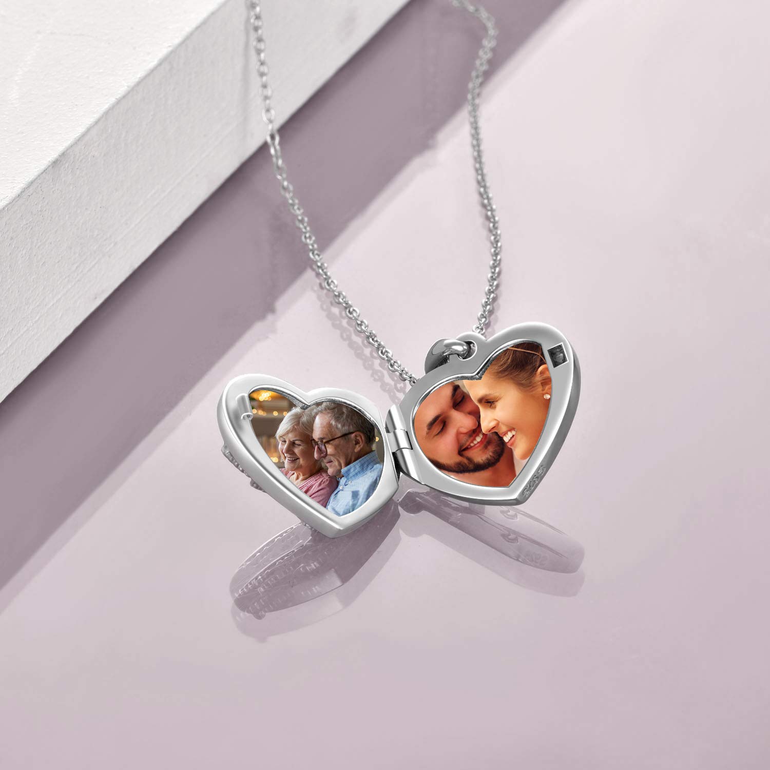JERWLI Medaglione a forma di cuore in argento 925 girasole colibrì foto medaglione collana gioielli regalo per donne ragazze, Argento sterling