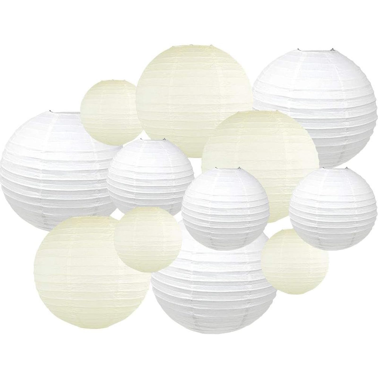 Surwin 12PCS Paper Lanterns, Chinese Lanterns Biodegradable Paper Lampshades Colourful Paper Lanterns for Weddings, Baby Shower, Celebrations, Garden, Party Decor (White/Ivory)