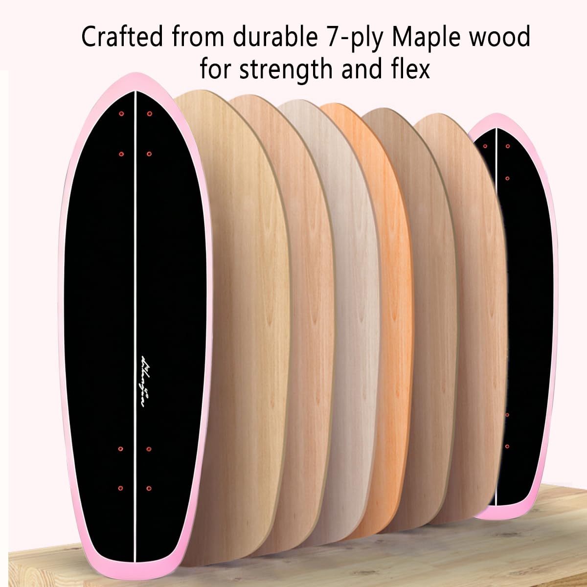 Surf Skateboards Planche à roulettes 76,2 x 24,1 cm pour jeunes débutants Double Kick Deck pour filles ou garçons
