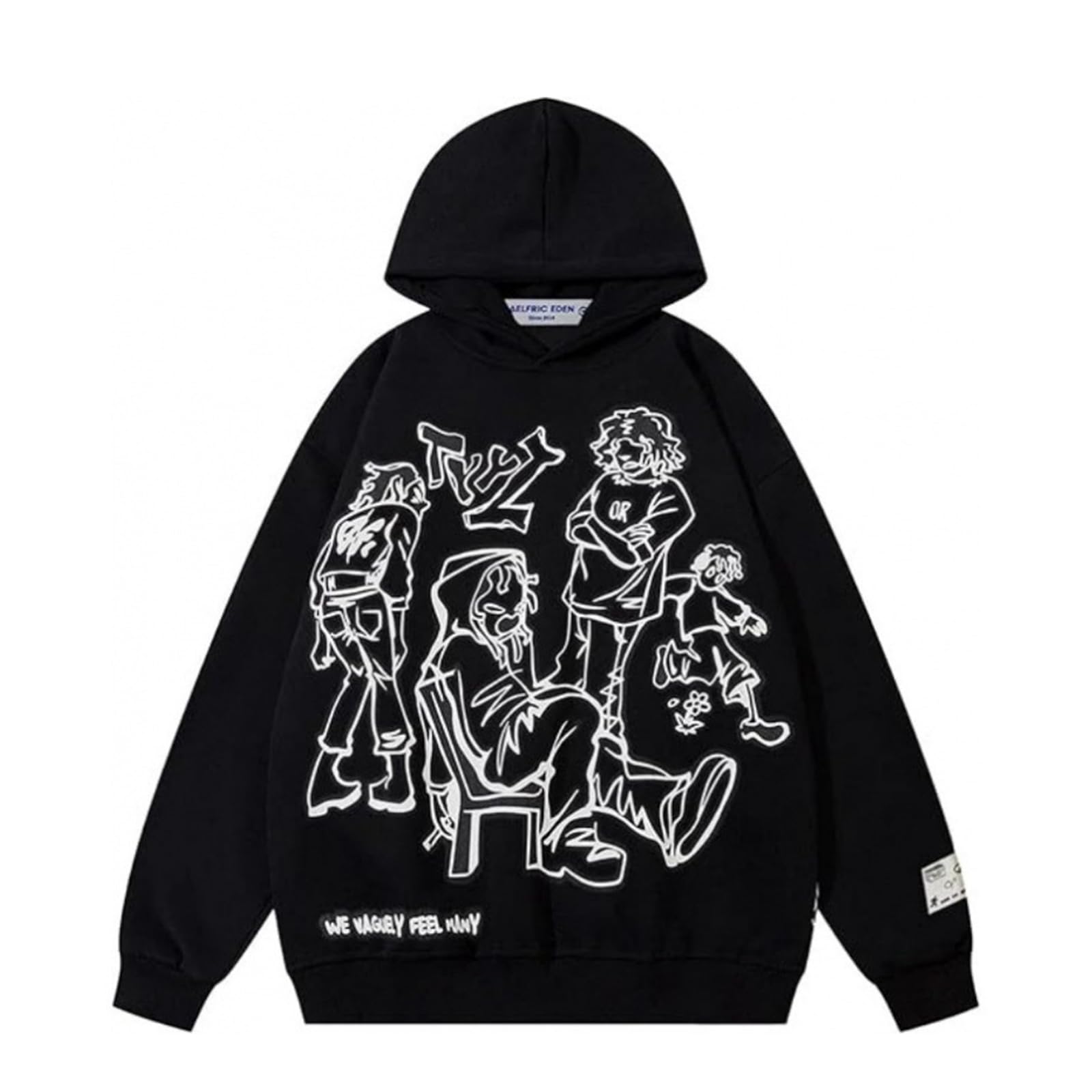 Felpa con cappuccio da uomo con grafica Y2K, stile streetwear, in misto cotone, stile hip hop