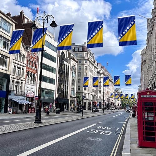 Image of AhfuLife Bosnia and Herzegovina Flag 5ft x 3ft for Party Decor, 2 Pcs Large Bosnia-Herzegovina Flag Polyester Double Side with Brass Eyelets for World Cup Garden Street Indoor Outdoor