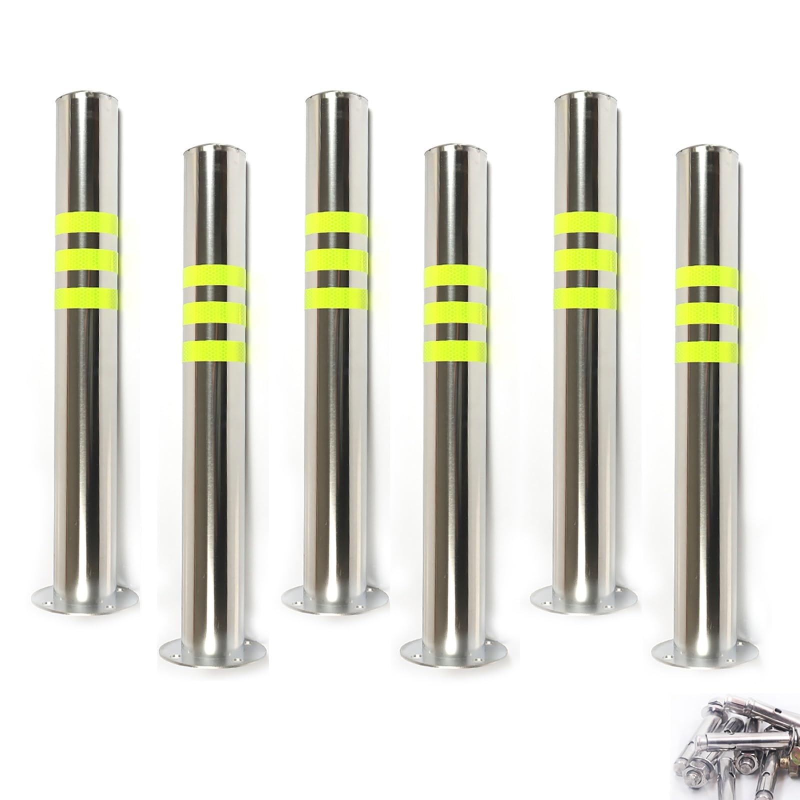 Generico Dissuasori di Sicurezza in Acciaio Inossidabile - Confezione da 6, Altezza 61 cm, Diametro 7,6 cm, Barriere di parcheggio Riflettenti per Uso Commerciale e residenziale, Resistenti e imperme