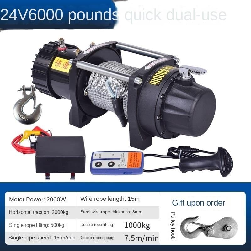 Image of Portable Small Electric Hoist, Electric Vehicle-Mounted Crane Winch, Off-Road Vehicle Self-Rescue Winch (6000 Lbs Fast Model)