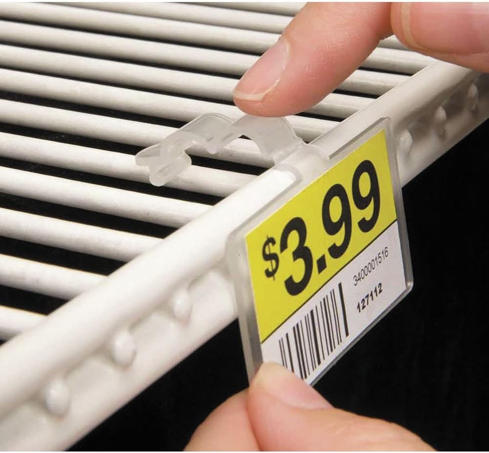 Fold-N-Hold Clear Plastic Double-Wire Shelf Label Holder with Snap Lock Closure - 2 1/4" L x 1 1/4" H, 100 per Case