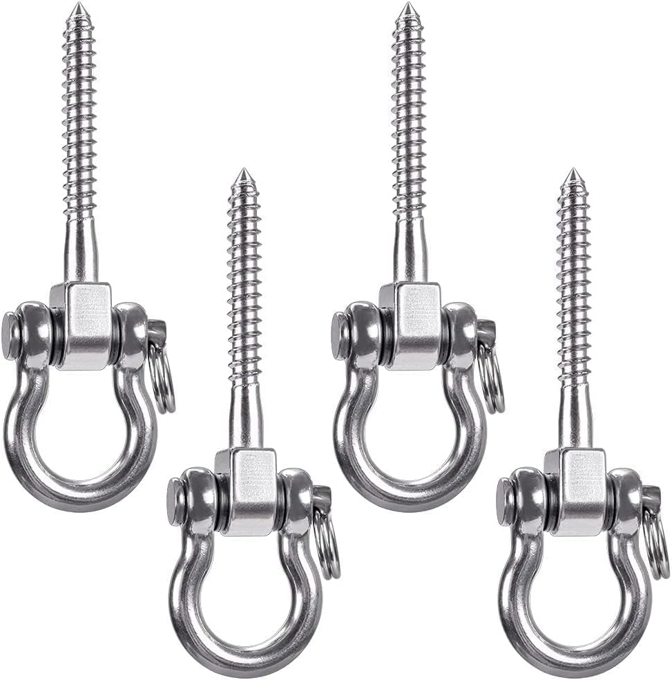 SELEWARE Heavy Duty Swing Hook Swing Hangers, Stainless Steel Eye Bolt Screw Bracket, 800KG Capacity Playground Yoga Hammock Swing Sets Hardware (4 Pack)