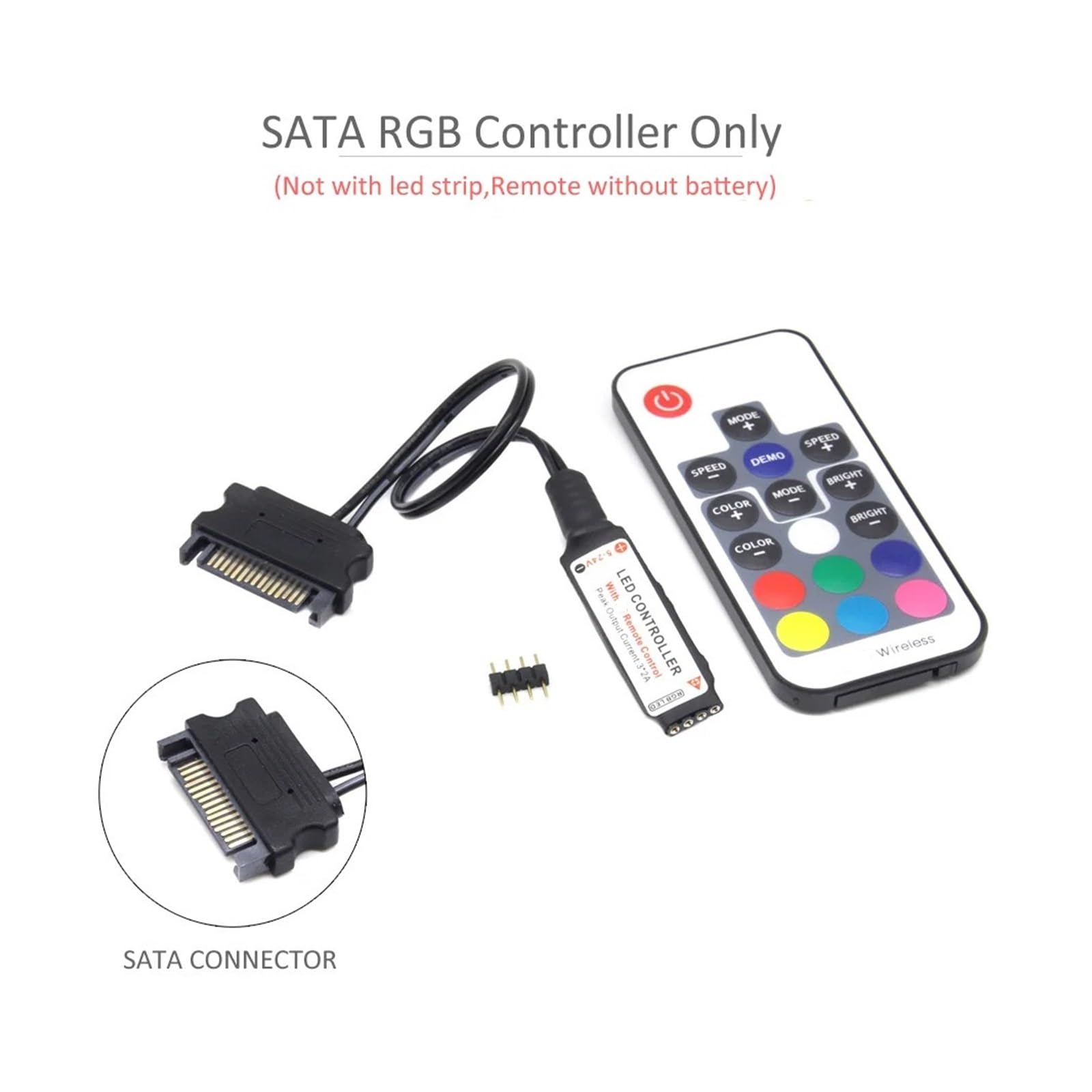 Controlador regulador de intensidad LED SATA RGB, controlador Led 12V DC 5050, 17 teclas, 4 pines, for ventilador de PC, caja de ordenador, iluminación de tira(SATA RGB Controller)