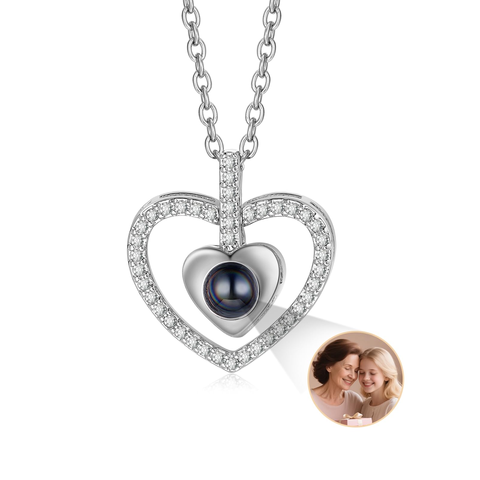 Personalized Picture Projection Necklace for Women – Custom Heart Photo Pendant with Nano Engraving, Unique Gift for Wife, Mom, or Girlfriend,