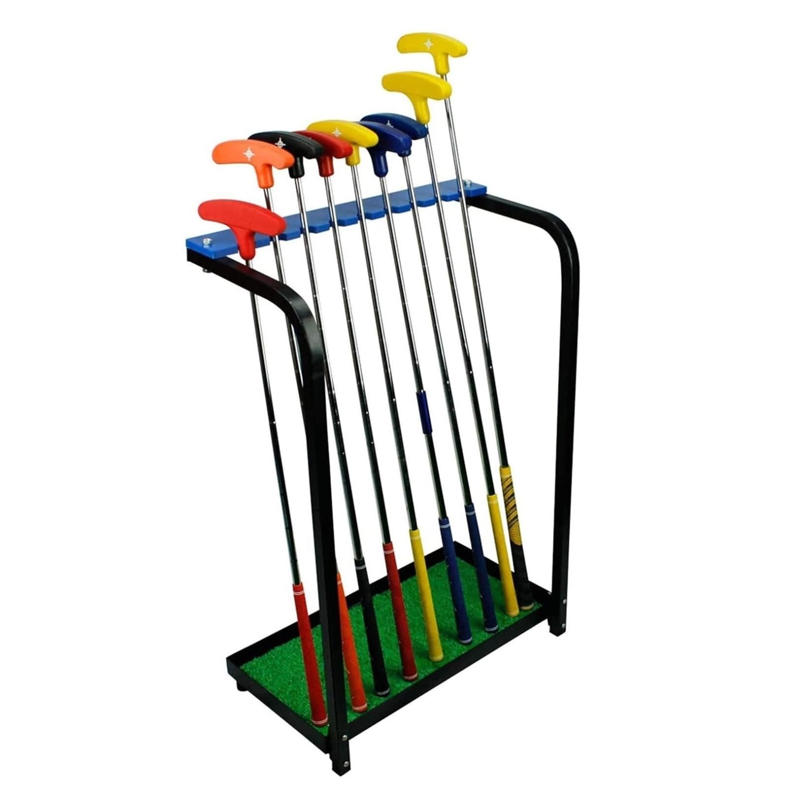 Jxyq Black Metal Golf Club Stand Rack Organizer For 9 Golf Clubs Floorstanding Outdoor Golf Club Holder With Storage Shelf