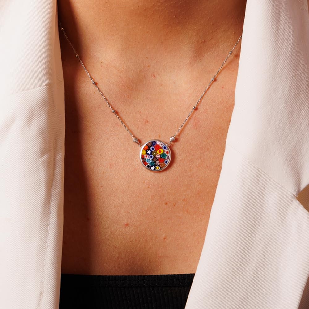 Venetiaurum - Damen-Halskette mit Murrina-Anhänger aus Original-Muranoglas und Silber 925 - Schmuck “Made in Italy” zertifiziert.