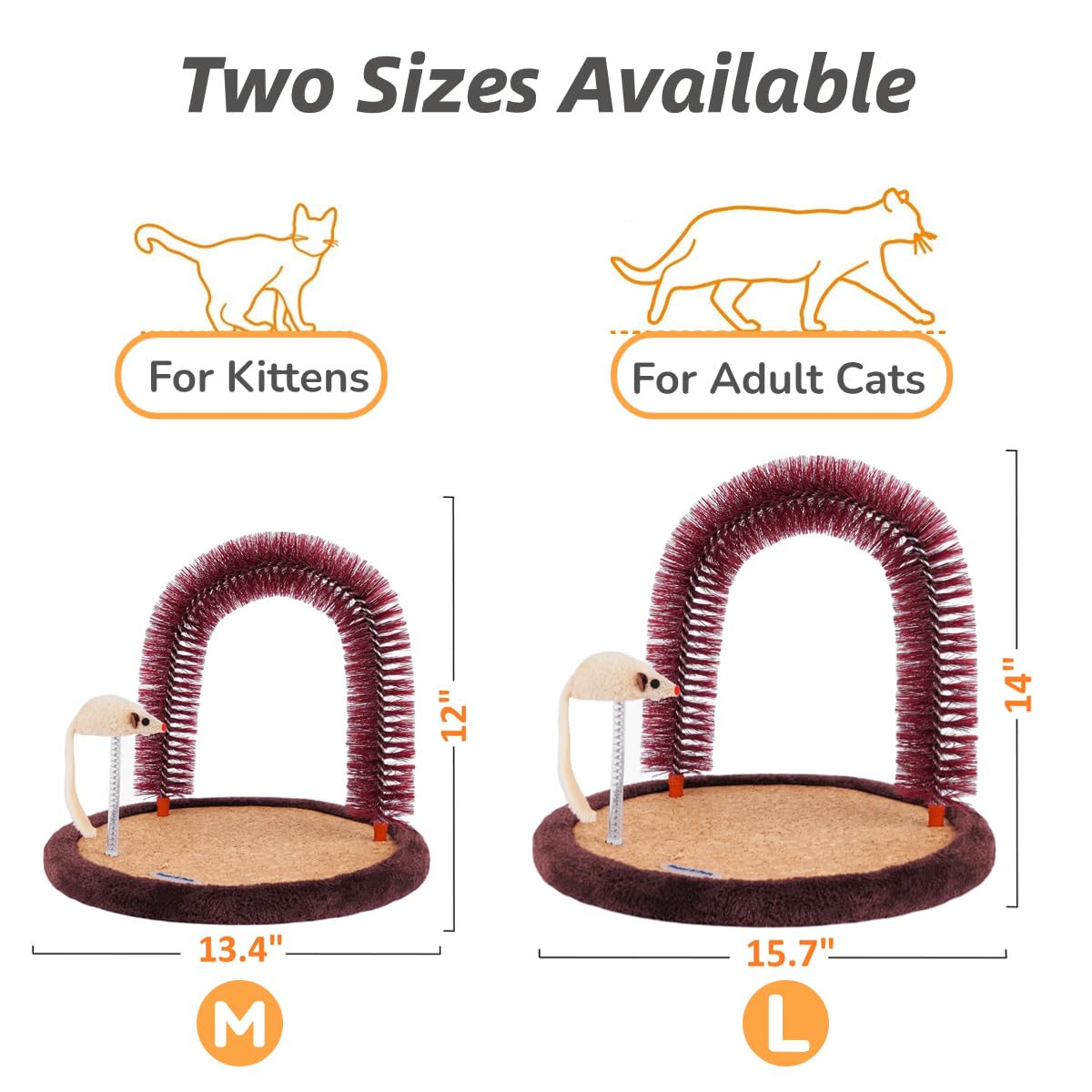 Happi N Pets Arco de gato de gran tamaño para cepillarse a mano, base resistente que evita que se mueva, juguete rascador para gatos de interior, juguete de cepillo de hierba gatera con protector,