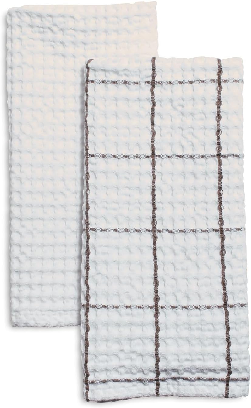 Sur La Table Washed Waffle Kitchen Towels – Set of 2 Ultra-Absorbent 28" x 20" Cotton Dish Towels with Soft Textured Weave, Non-Scratch, Machine Washable for Everyday Use, Charcoal