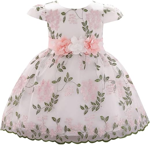 Hopscotch Girl's Fit And Flare Knee Length Polyester And Viscose Floral Applique Party Knee-Length Dress
