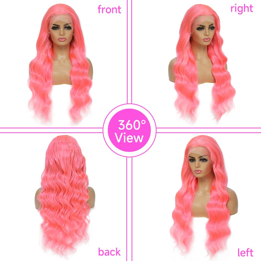 Avolo Lace Front Wig Human Hair Pre Plucked 13x4 Body Wave Colored Pink Human Hair Glueless 180% Density HD Lace Frontal Wigs For Women 20 Inch