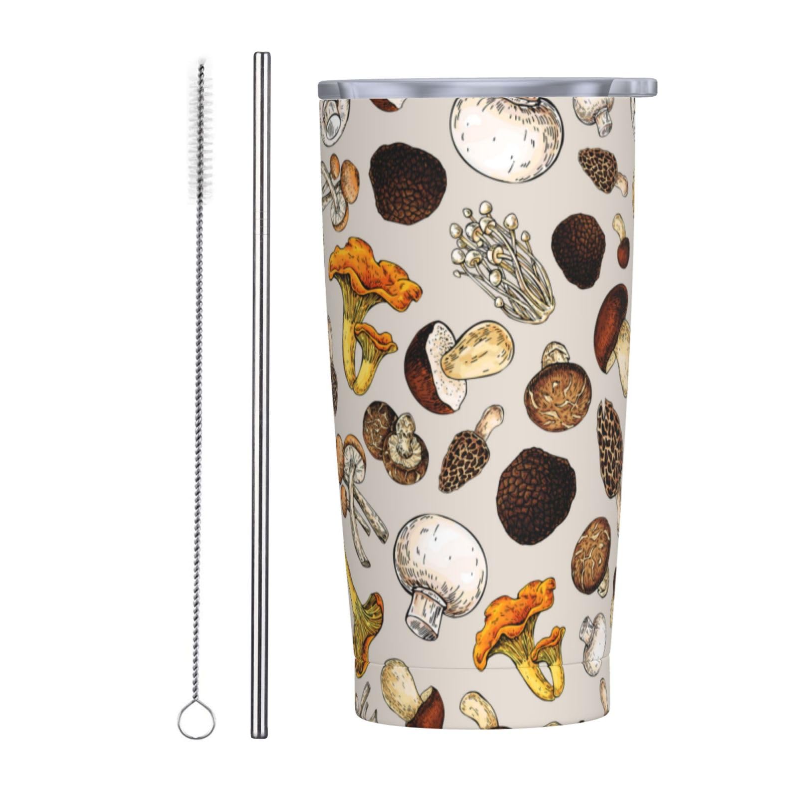 JASROTAO Mushroom Tumbler,different mushroom 20oz Stainless Steel Insulated Travel Tumblers,Travel Coffee Mug with Lid and Straw Water Bottle Drink