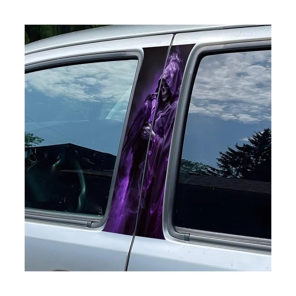 Bertdcx One Color Car Center Pillar Window Film Purple Robed Skeleton With Raven Glossy Protective Polyethylene Auto Parts