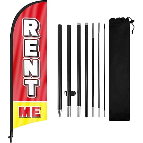 Rent Me Advertising Swooper Flags Banners, Rent Me Feather Flags with Poles and Ground Stake, 8FT Advertising Feather Flags Sign for Rent Me Business