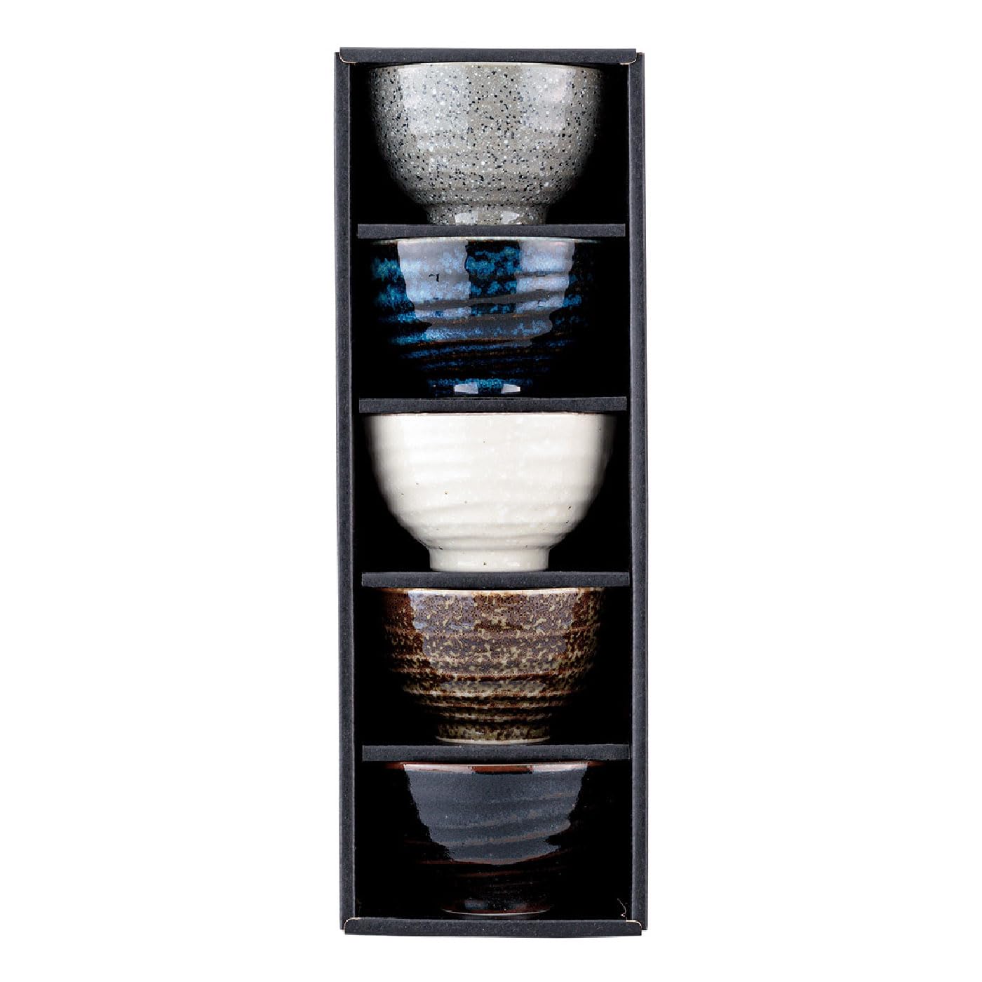 Traditionelle japanische Teeschale, handgefertigt, Grüntee, Chawan, Trinktee, Geschirr, Keramik, Set mit 5 Stück (Kura Dashi)