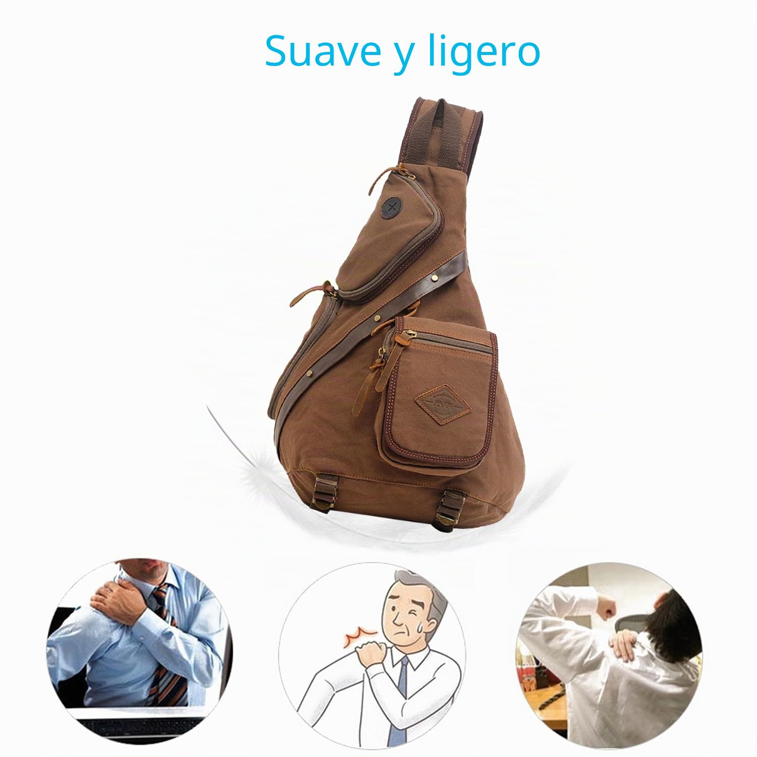 FANDARE Unisexo Bolsa de Pecho Hombres Bolso de Hombro Lona Bolso Messenger Sling Daypacks Bolso Bandolera para Deportes Gimnasio Viajes Excursiones Senderismo Acampada Marrón