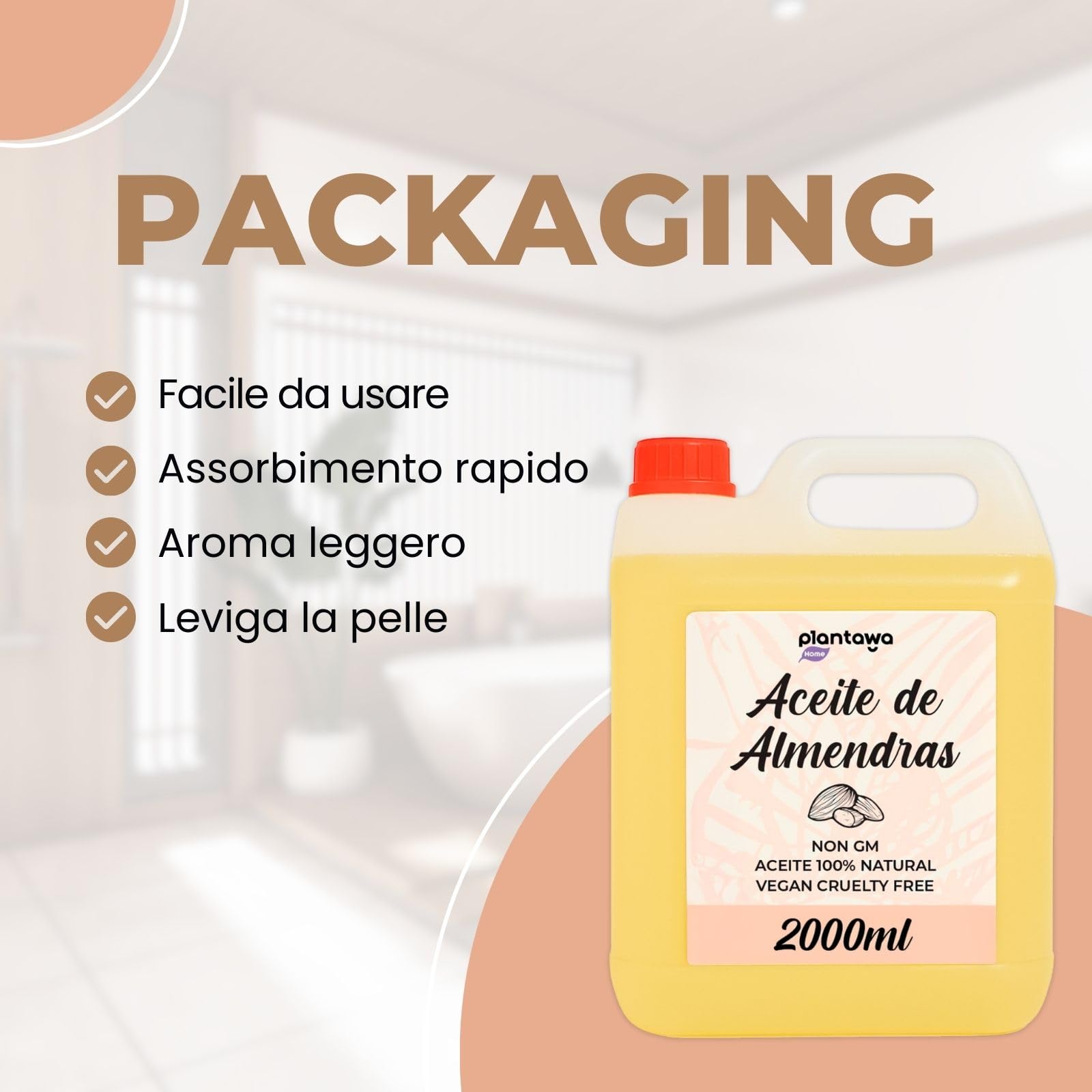 PLANTAWA Olio di Mandorle Dolci 2L | Olio di Mandorle per il Corpo 100% Naturale di Origine Vegetale | Olio Multiuso per Massaggi, Materia Prima, Contiene Vitamina E, Bio Olio Smagliature Gravidanza