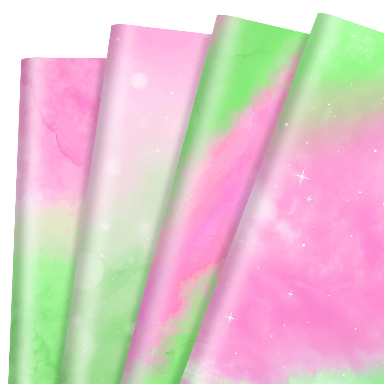 Photo 1 of Pineraap 12 Sheets Pink and Green Wrapping Paper, Gradient Gift Wrap Paper Watercolor Gift Packing Paper for Girls Women Witch Themed Birthday Party DIY Crafts, 19.7 x 27.6 Inch