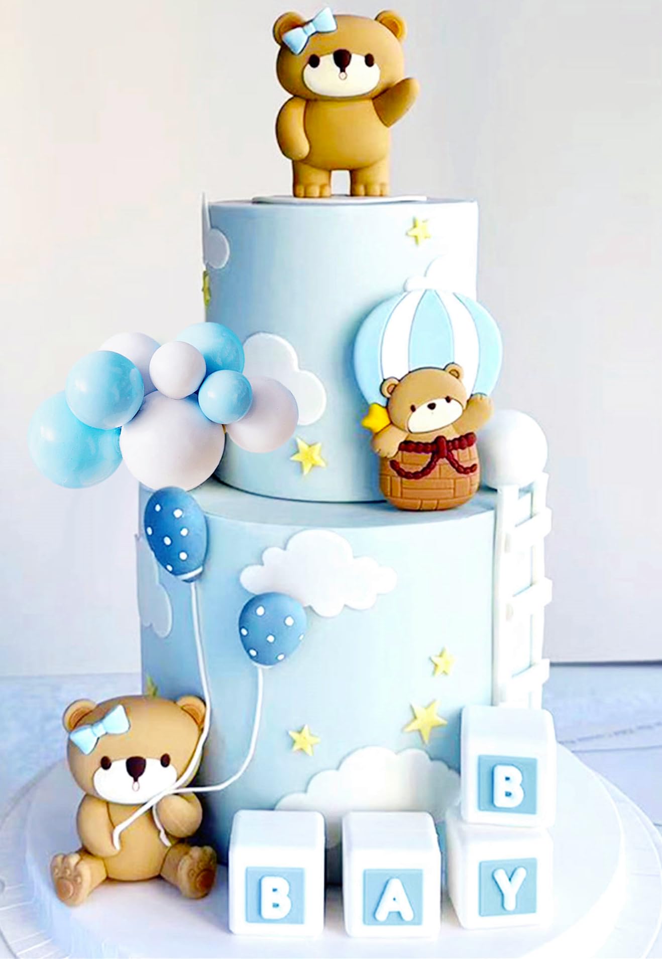 JeVenis Blue Baby Shower Cake Decoration Teddy Bear Cake Topper Gender Reveal Cake Decoration Bear Baby Shower