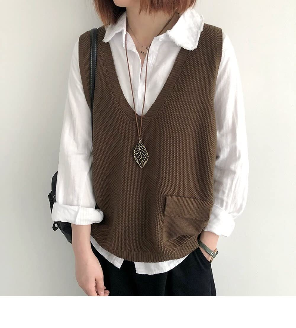 Pullunder Für Damen, Damen Pullover Westen ArmyGreen Vintage Mode Mit Tasche V-Ausschnitt Ärmellos Strickpullover Crop Pullover Lässig Adrett Streetwear Cami Tank Top Für Frühling Herbst