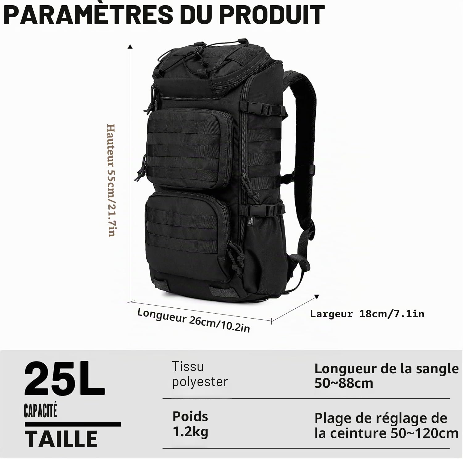 Mardingtop 28L Sac à dos de Randonnée en Plein air Sac à dos Style Tactique Militaire Multifonctionnelle Adulte Sac à dos de Voyage Système MOLLEY Rucksack