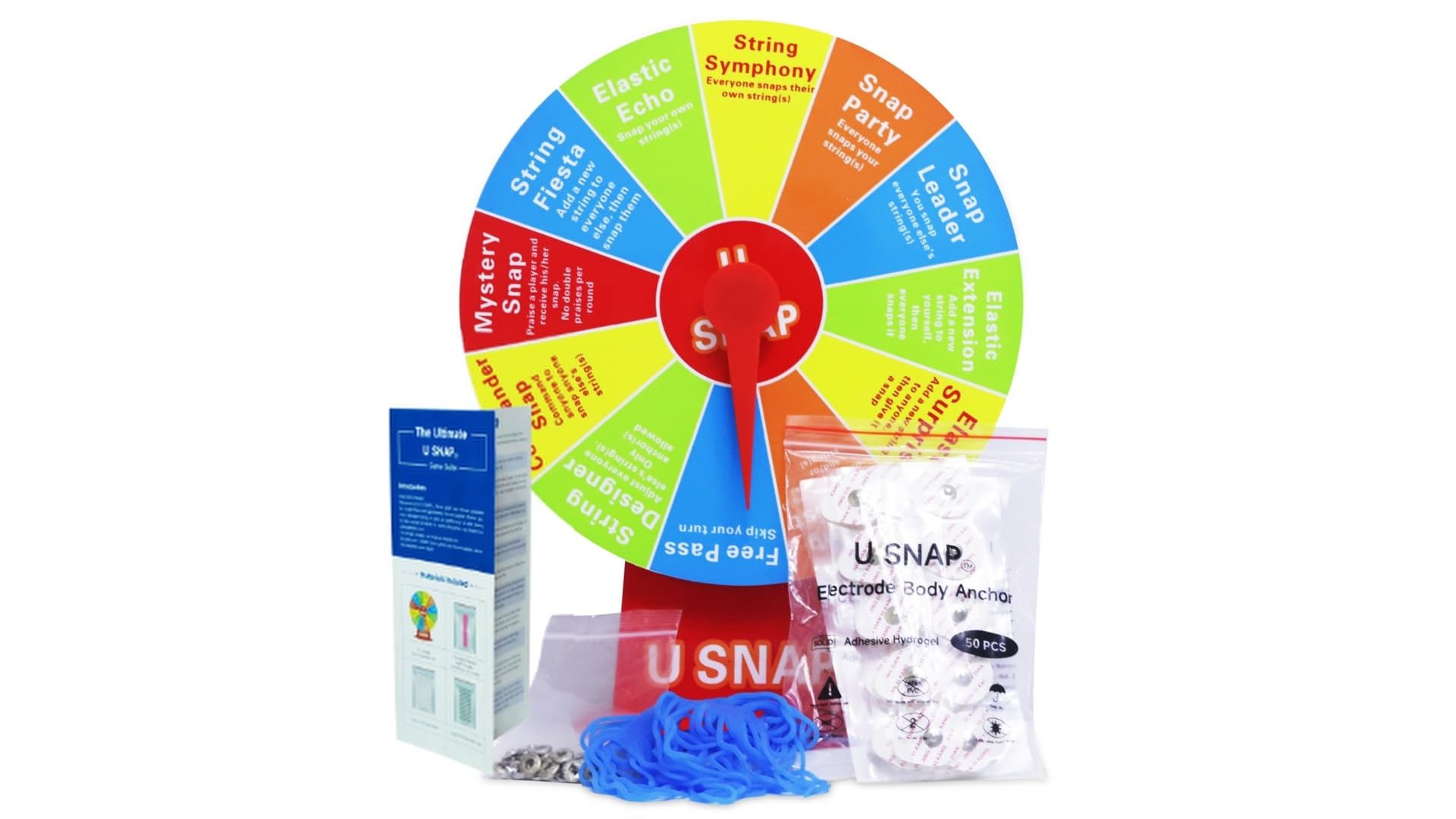 U SNAP Interactive Spinning Wheel Game Set with Medical-Standard Electrode Body Anchors & Stretchy Noodles
