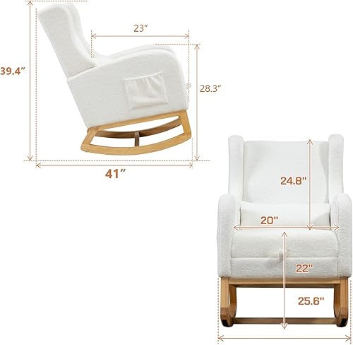 Miniatura 9 de Mecedora moderna para guardería, cómoda silla mecedora con reposapiés, silla de lectura decorativa con almohada y bolsillo, silla de descanso