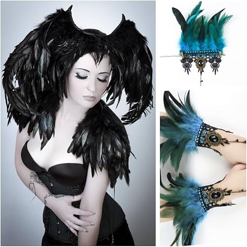 Miniatura 6 de Shekyeon Borde de flecos de plumas de gallo de 2 yardas para decoración de disfraces (negro)