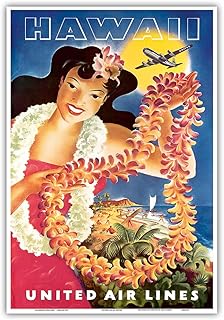 Hawaii - Hawaiian Girl with Leis - United Air Lines - Vintage Airline Travel Poster by Joseph Fehér c.1949 - Master Art Print (Unframed) 13in x 19in