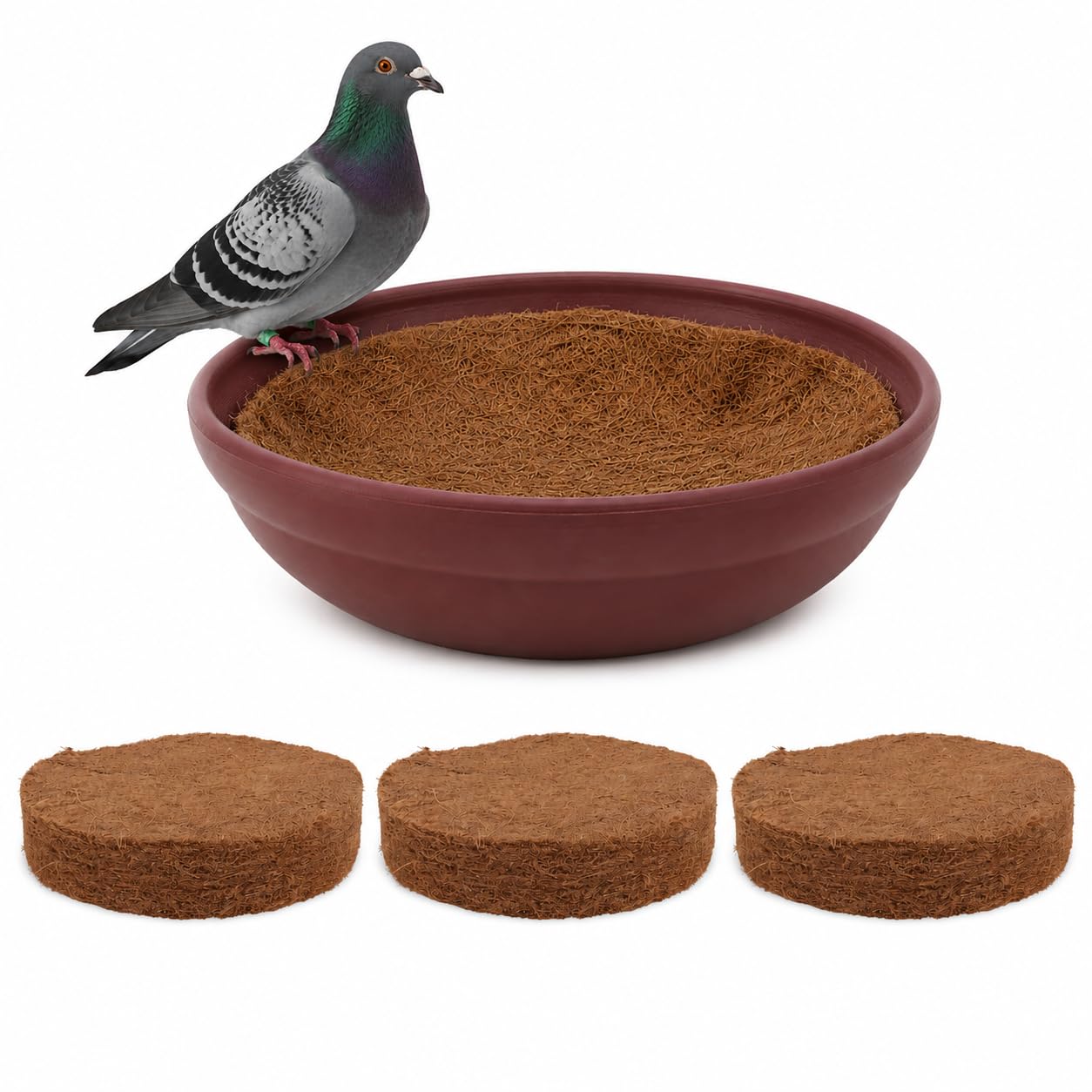 SUPVOX Pigeon Nest Set 5pcs: Brown Cushion Pads with Imitation Clay Egg Bowl Coir Nest Mat for Homing Racing and Pet Pigeons Cage Breeding Accessories