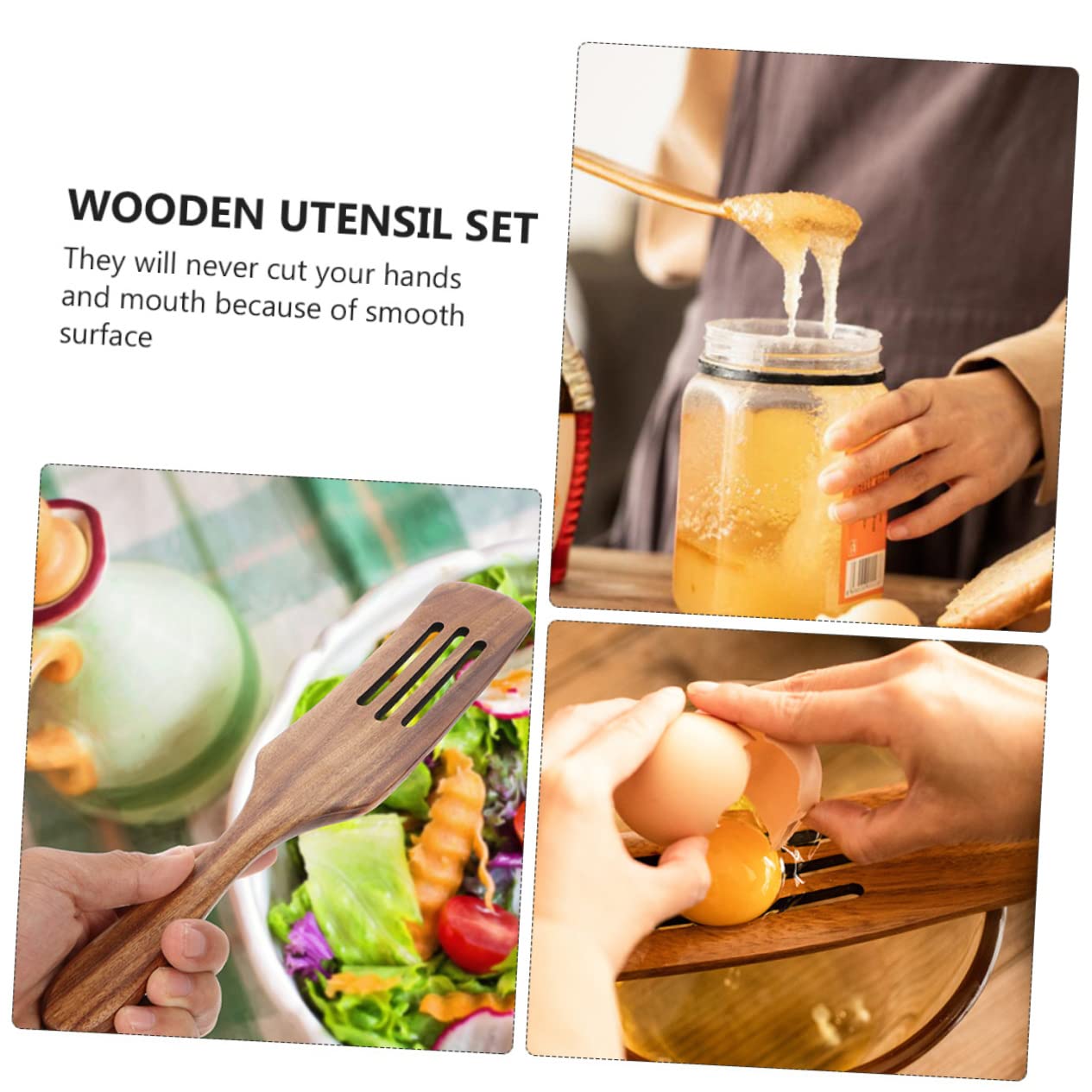 Set Spatole Cucina in Legno 5 Pezzi, Utensili da Cucina