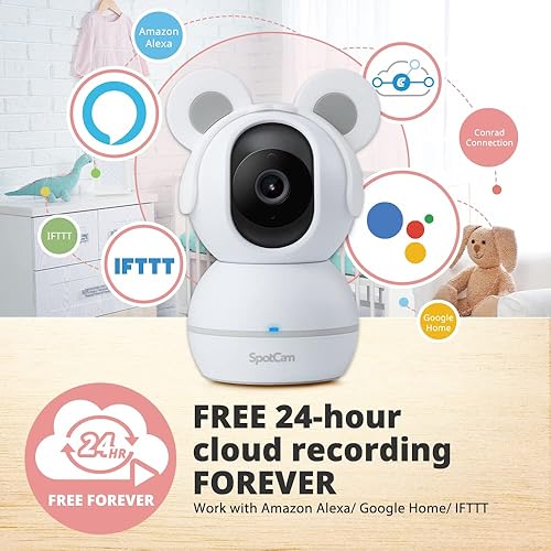 Miniatura 6 de SpotCam BabyCam Cámara de seguridad inalámbrica para monitoreo de bebés, 1080P, visión nocturna, canciones de cuna y ruido blanco, conversación