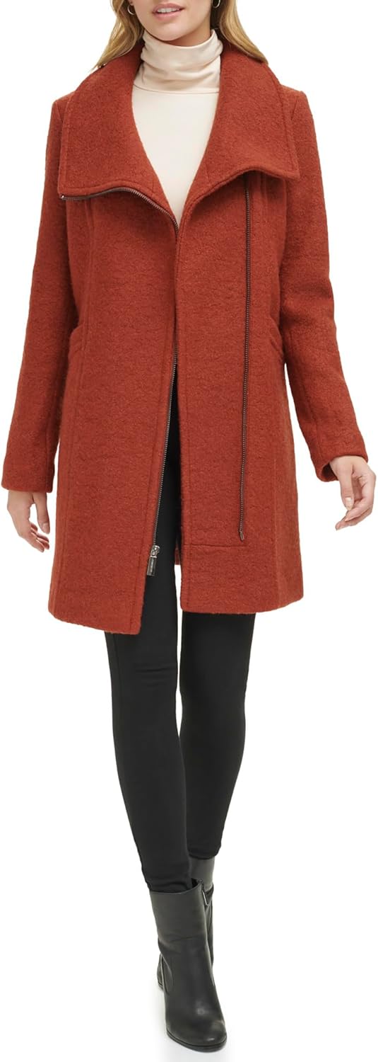 Kenneth Cole womens Asymmetrical Zip Wool Boucle Coat