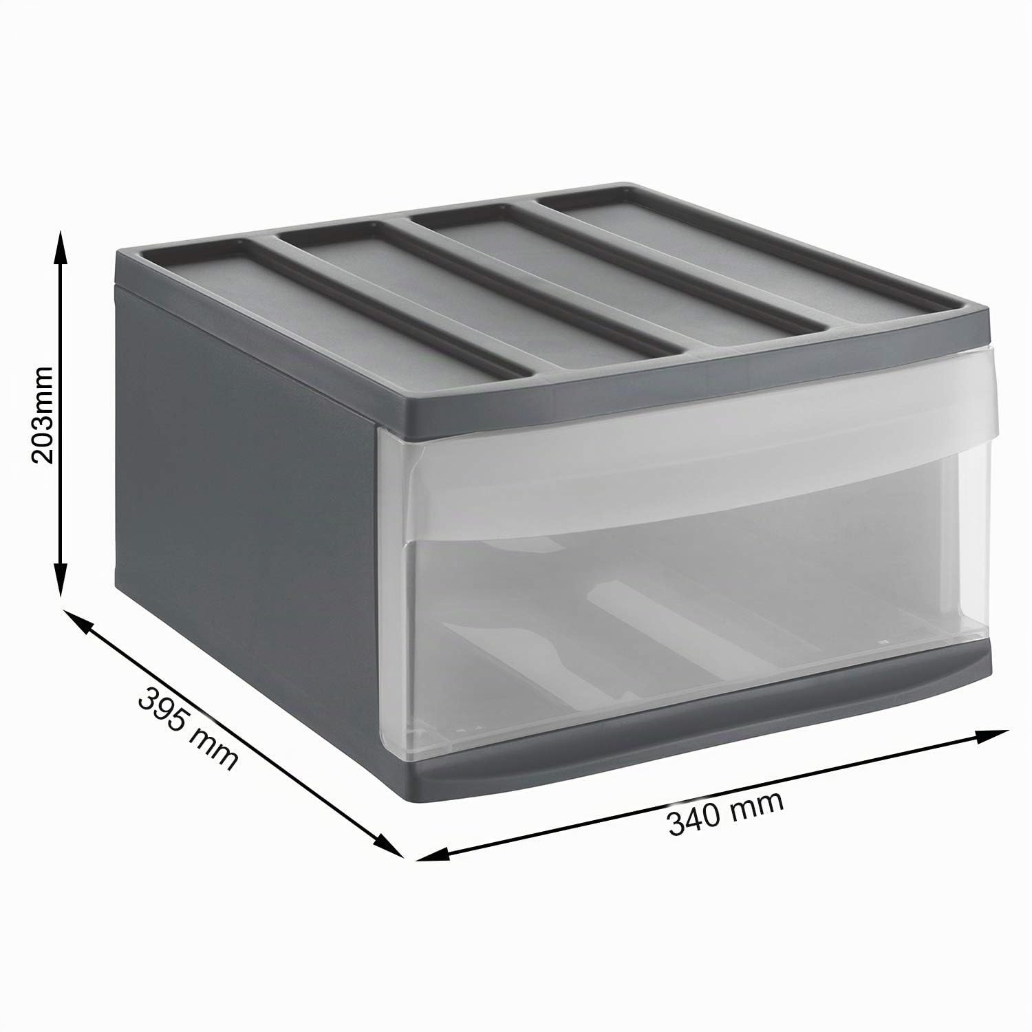 Rotho Cassettiera Systemix con 1 cassetto, plastica (PP) senza BPA, antracite/trasparente, L (39,5 x 34 x 20,3 cm)