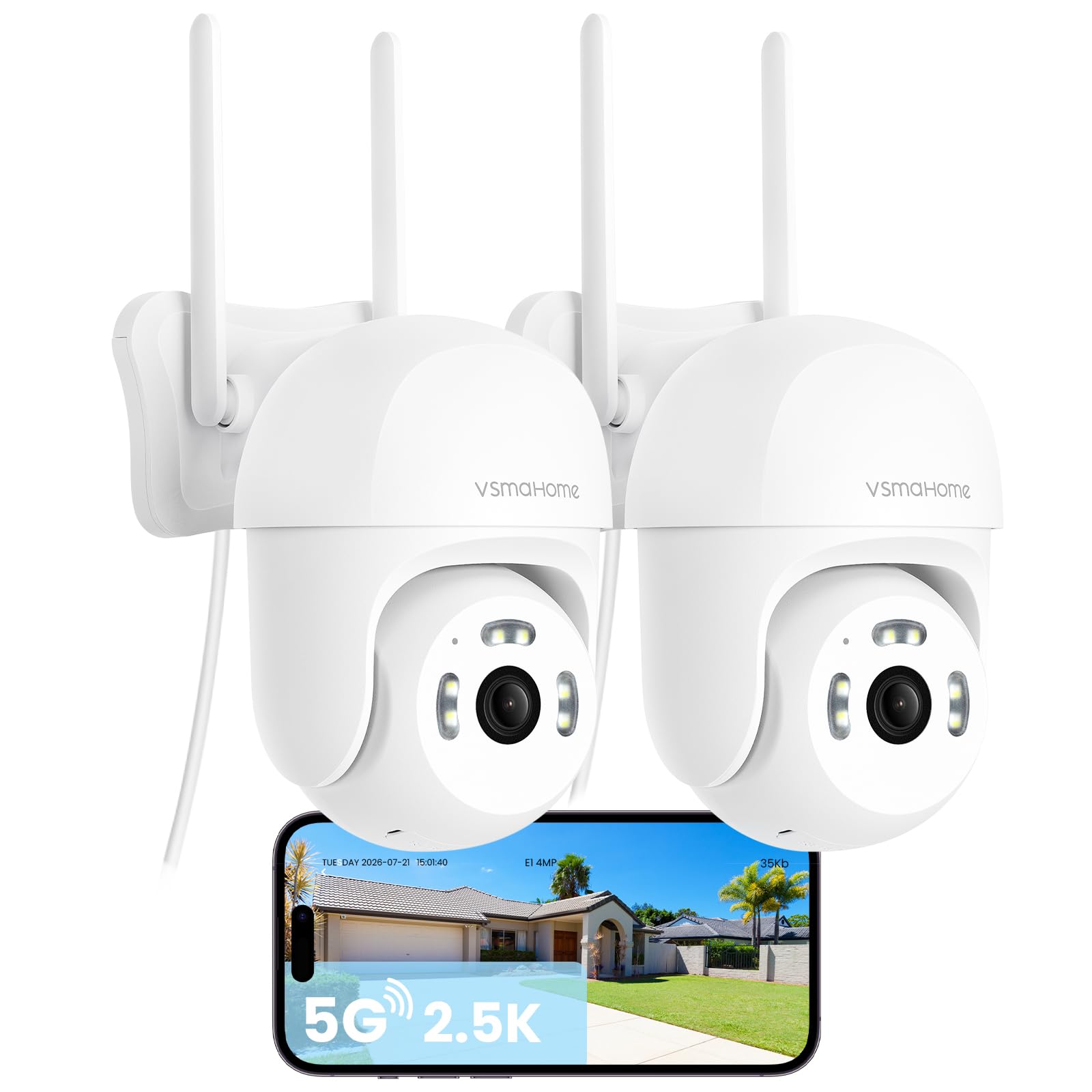 4MP Wired Outdoor Security Camera,360° PTZ WiFi Camera for Front door, Garage or Yard,Plug-in ,24/7 Non-Stop Recording,Auto Tracking,Color Night Vision,Cloud & SD Card Storage,Work with Alexa(2 PCS)