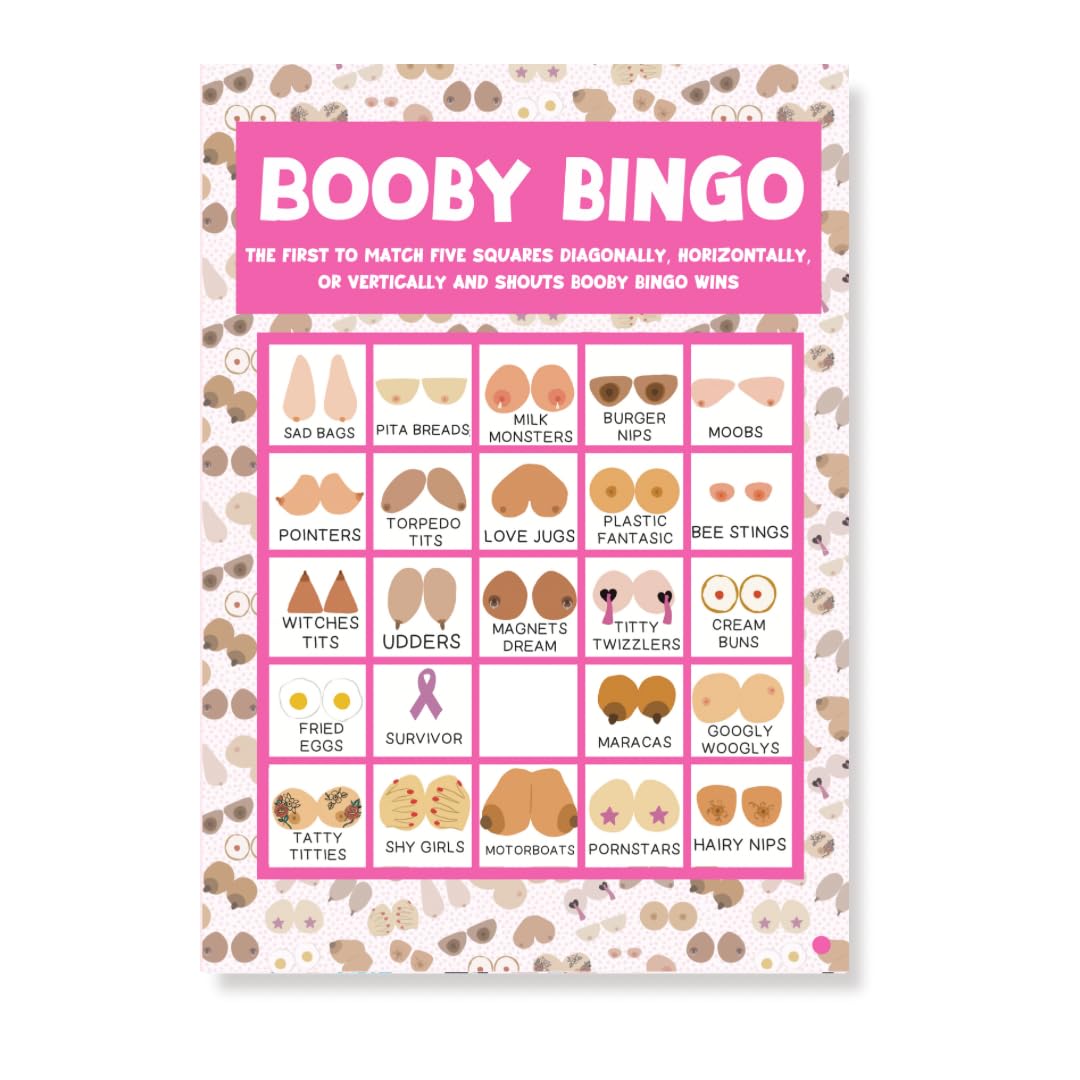 Booby Bingo – Fun & Uplifting Bingo Game for Breast Cancer Events, Mastectomy Parties & Girls’ Nights | 10 Player Pink Ribbon-Themed Bingo Cards | Feel-Good Party Game for Strong Women