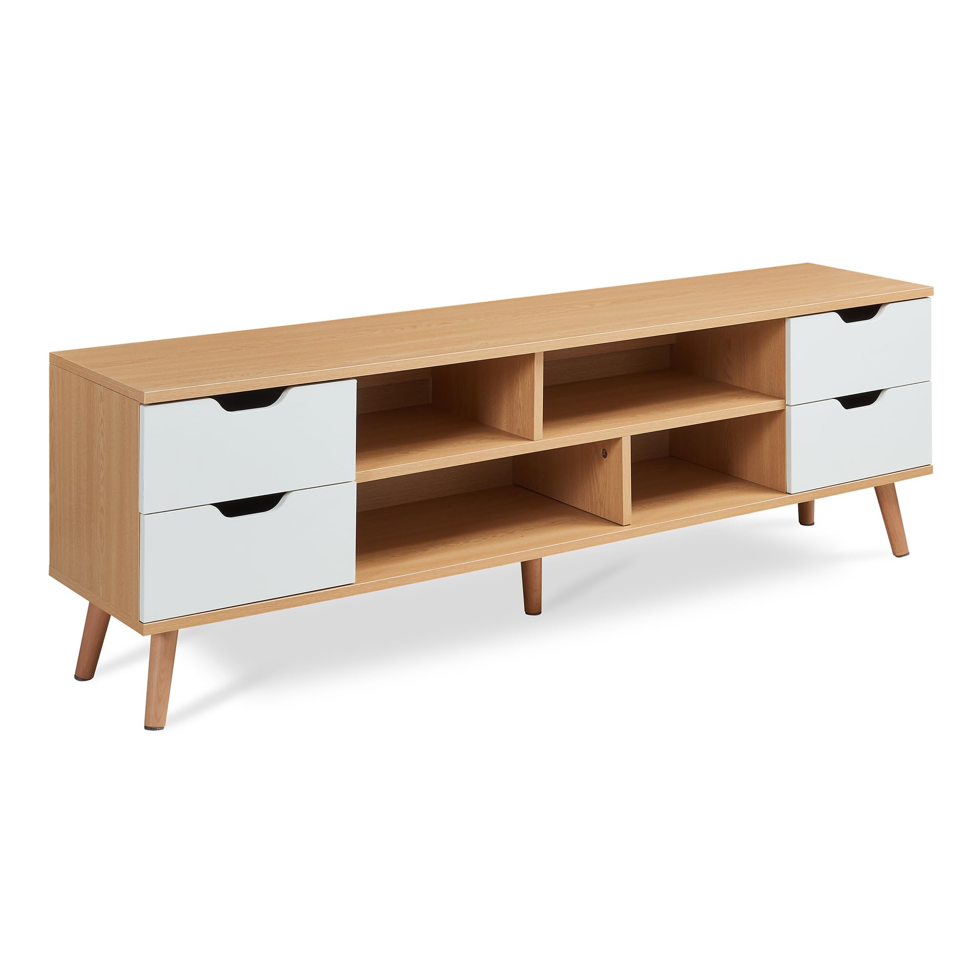[en.casa] Mobile Porta TV con 4 Cassetti e Scomparti Vani Portaoggetti Stand Multimediale Mobile Contenitore per Soggiorno Camera da Letto Studio 140 x 30 x 45 cm - Effetto Rovere/Bianco