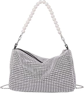 Borsa a tracolla con strass da donna in solido strass borsa catena di perle portatile con strass borsa a mano borsa femminile brillante diamante Crossbody Messenger Bag Frizione da sera