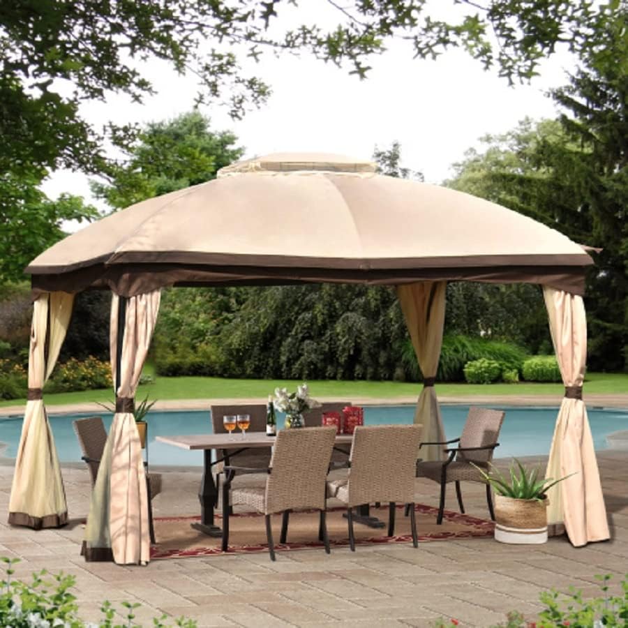 9.8 Ft. W x 11.8 Ft. D Patio Outdoor Gazebo Double Roof Soft Canopy in Khaki Polyester