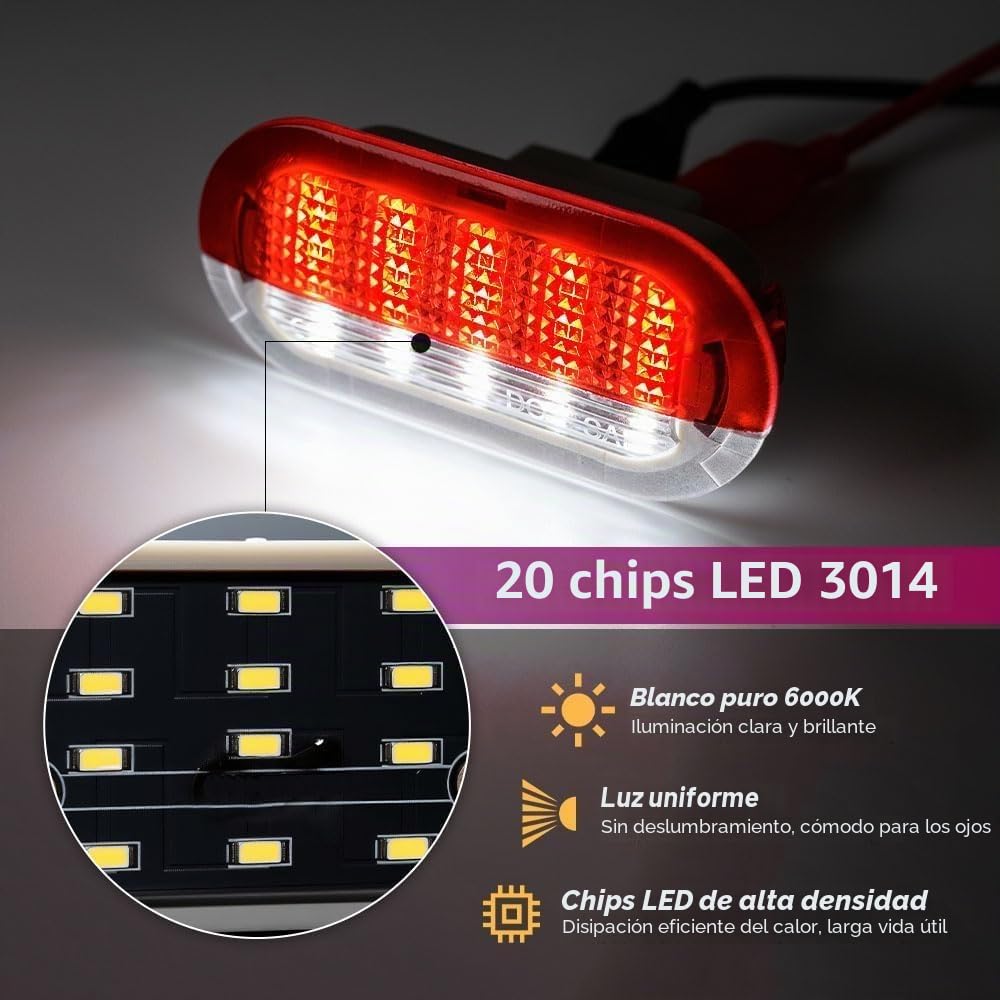 Luces de Cortesía LED para Puerta de V.W Golf MK3 MK4 Jetta Beetle Tou.ran Polo Vento Octavia Seat, Accesorios de Lámpara de Zona de Pasos Blanca/Roja de Seguridad, 2 Piezas