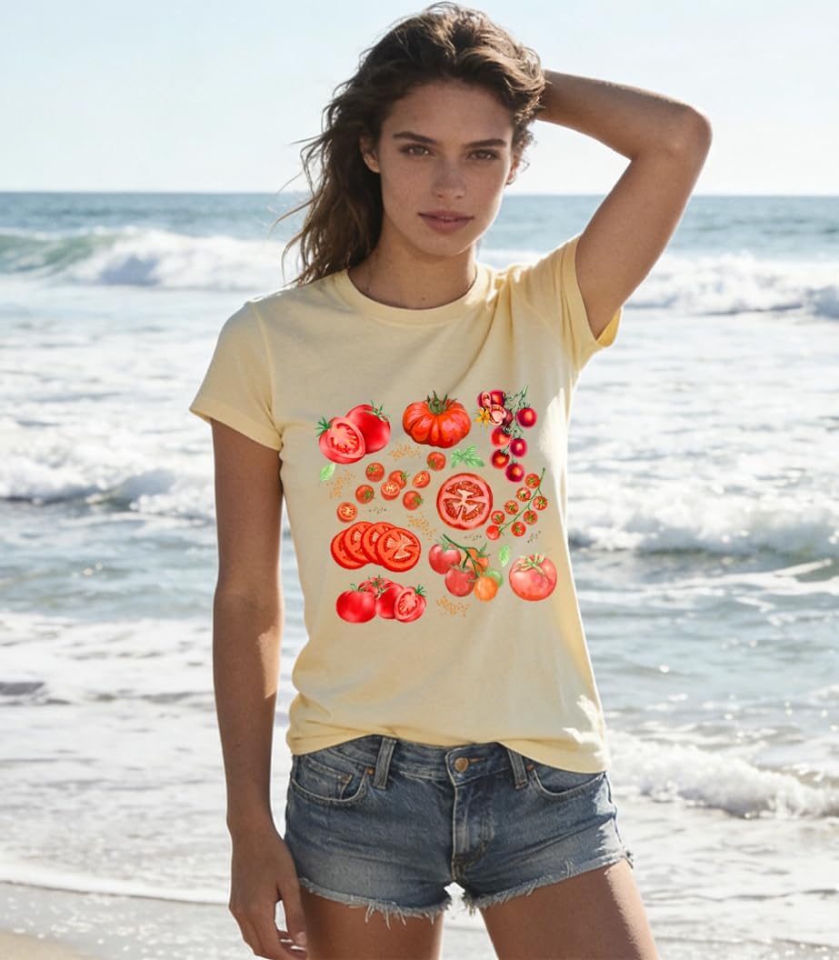 Tomato Shirt Fruit Tee Shirts Women, Womens Tomato Season Tshirt Graphic Tees for Women Casual Short Sleeve Tops - Image 2